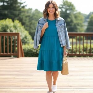 Teal Tiered Dress -Small NWT